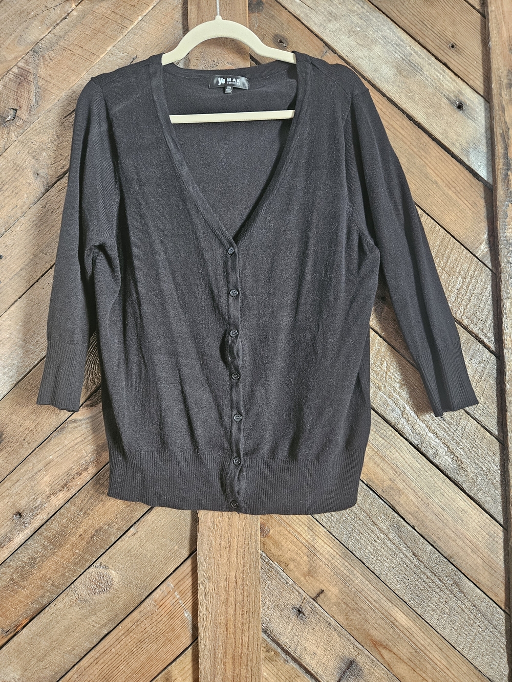 Black V-Neck 3/4 Sleeve Button Front Cardigan Sz 2X